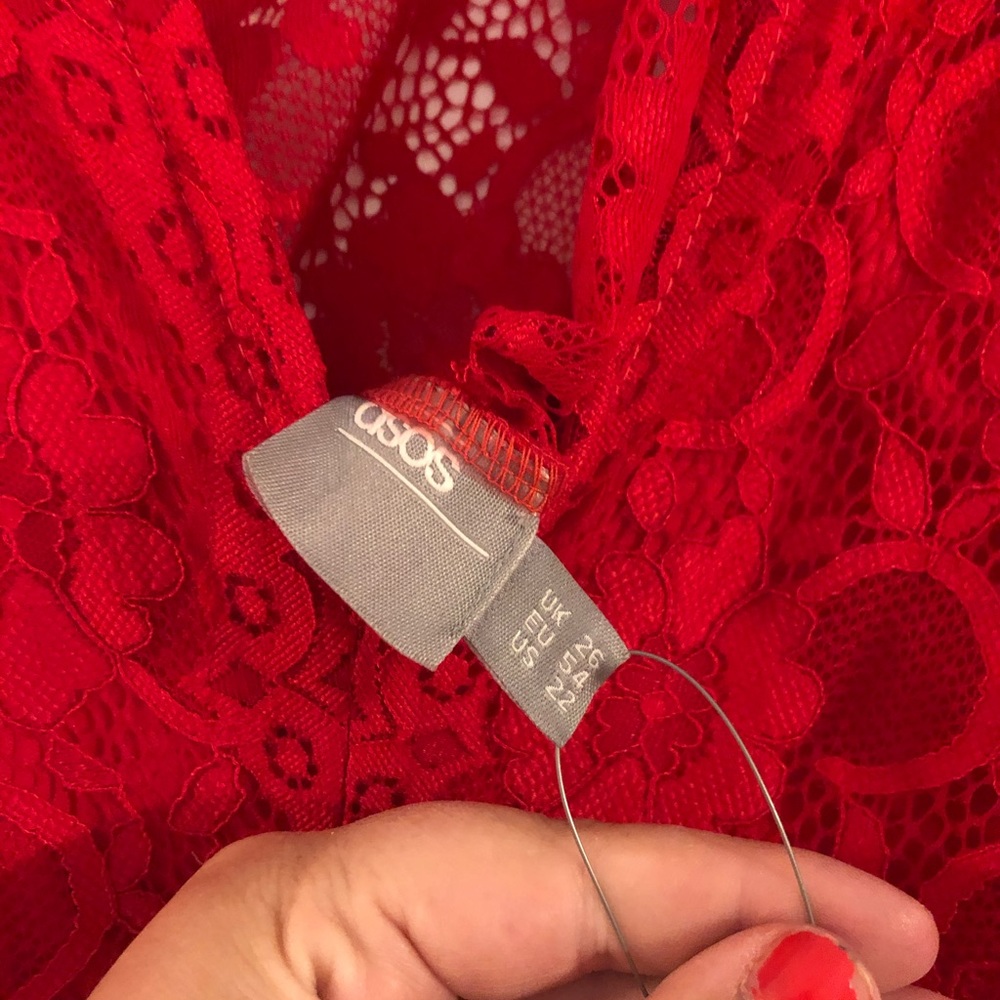 Red lace mid length dress